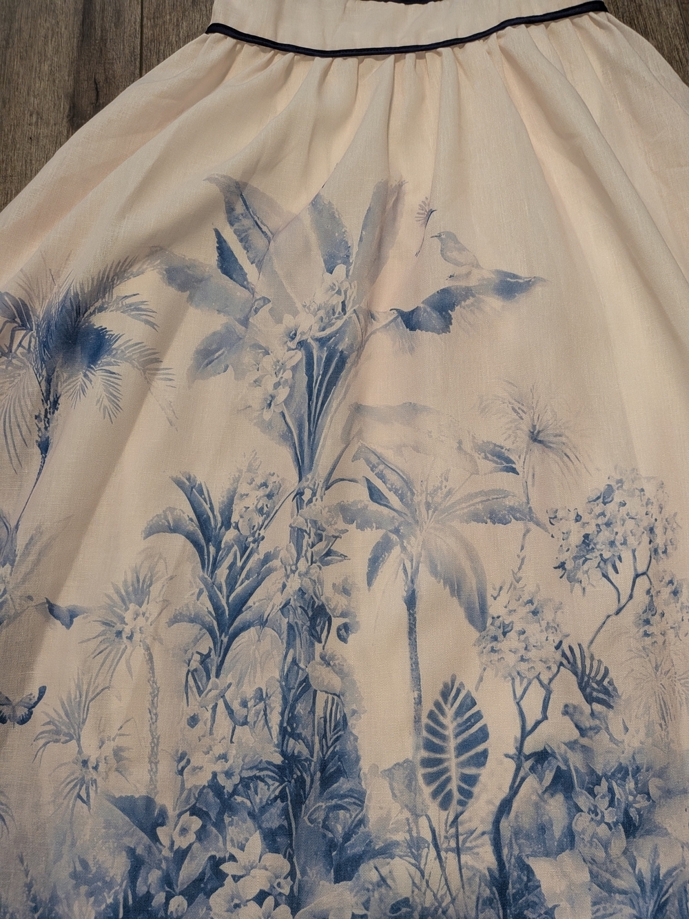 Ivory and Blue Midi Dress with Adjustable Straps - Picture 5 of 7